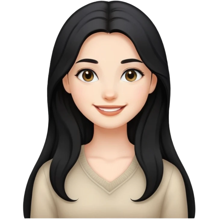 black long hair girl with soft makeup, smiling emoji