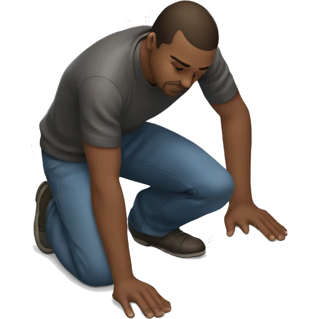 a man kneels down, one knee on the ground, examining something on the ground emoji