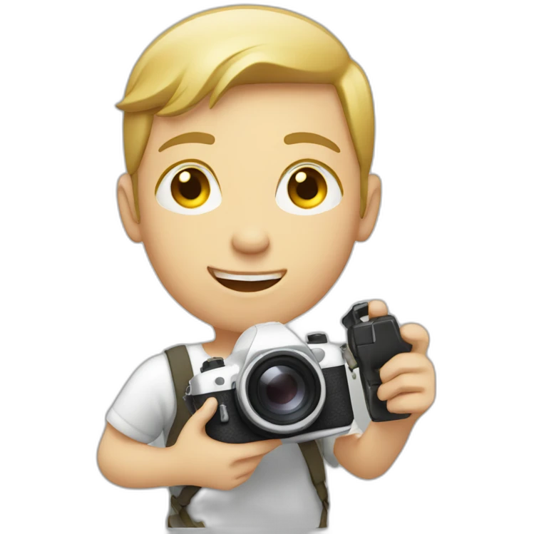 White kid holding camera emoji