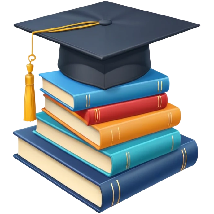 stack of colorful books with a graduation cap on top emoji