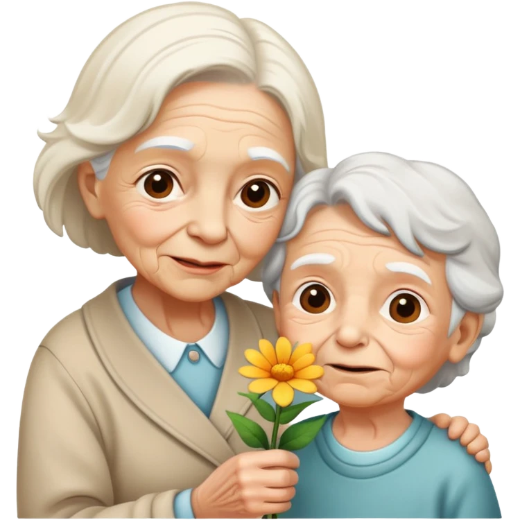 child offering a flower to an elderly person, warm and expressive emoji
