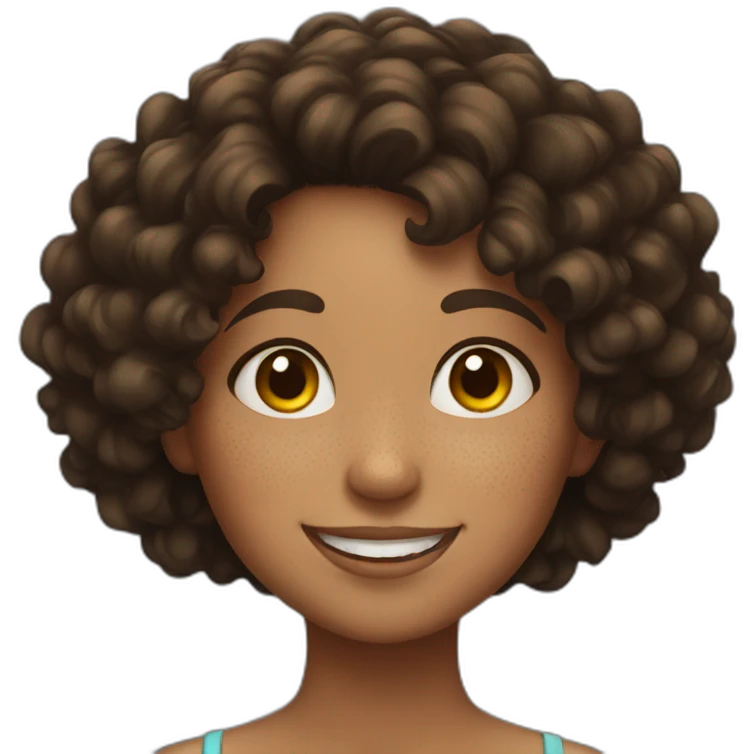 Girl with freckles and dark curly hair smiling emoji