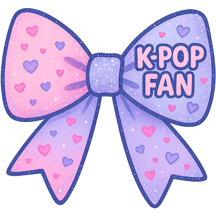 kpop fan bow with glitter and hearts, fun and cute emoji