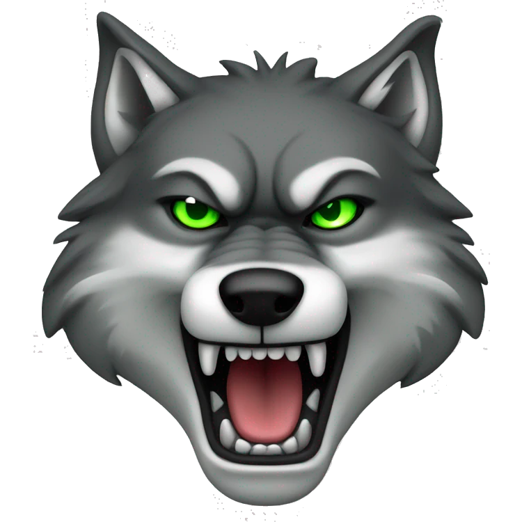 angry wolf, with bright green, black eyes emoji
