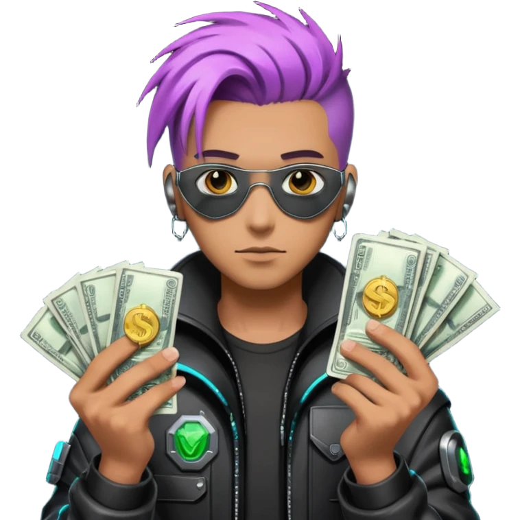 Cyber punk man holding money emoji