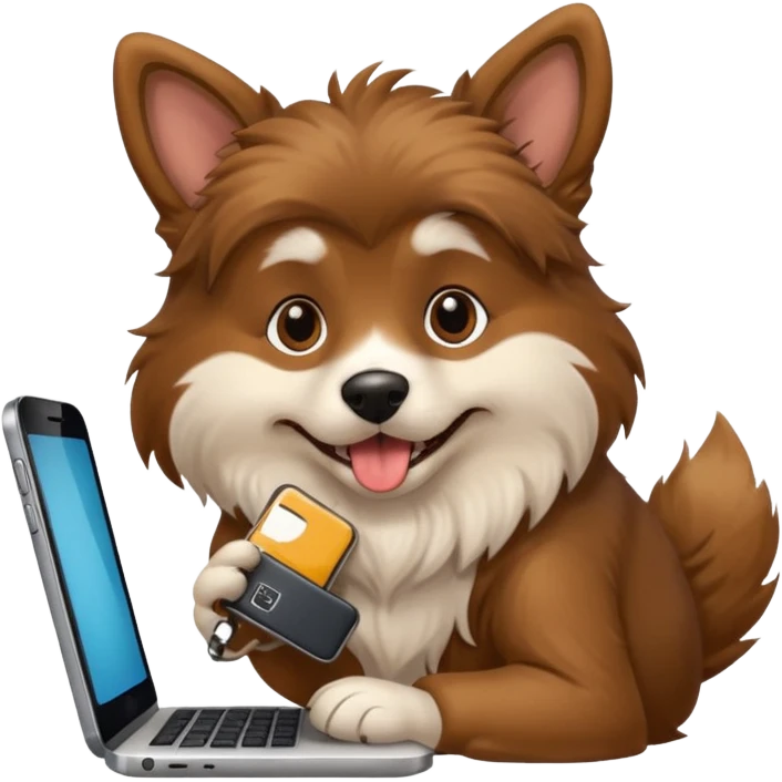 Cachorro ou amigo irritando o celular no computador emoji