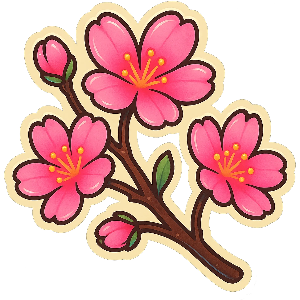 sakura cherry blossom retro stickers style emoji