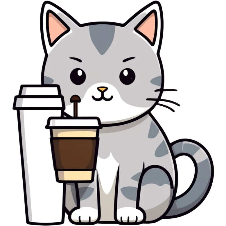 Gray Cat drinking hot coffee latte  emoji