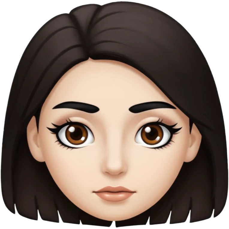 Eye black and big, eyelashes long, eyebrows black, skin white, and so beautiful hair long and brown skin tone white,hair brown and long and some brown long hair long hair emoji
