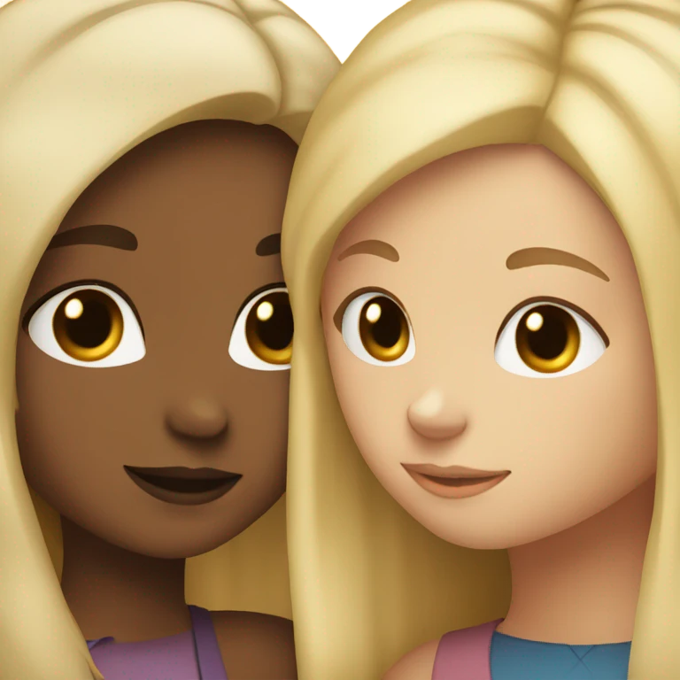 two girl friends hugging each other one blonde one brown hair emoji