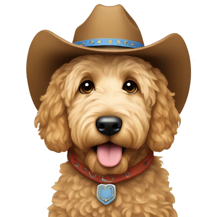Goldendoodle wearing a cowboy hat emoji