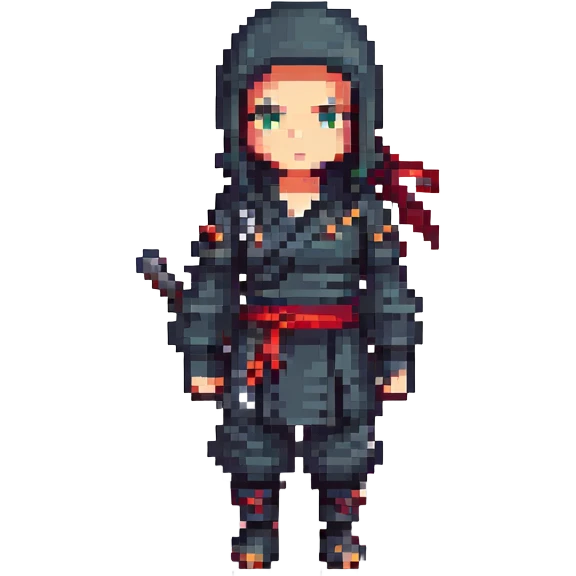 female ninja in a pixel art style, classic stance emoji