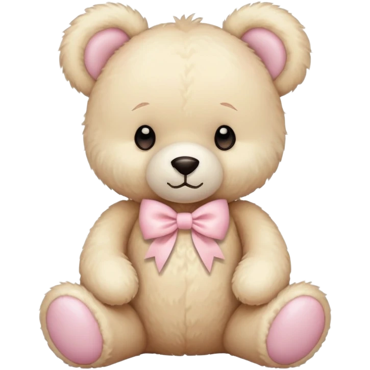 cream colored teddy bear with pastel pink bow emoji