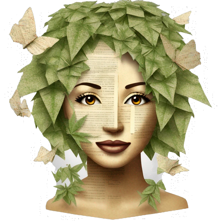  Photograph of Hemp 420 lady face made of 420 origami newspaper roses hemp leaves lantern fairy lights burning paper and hemp leaves in hair  emoji