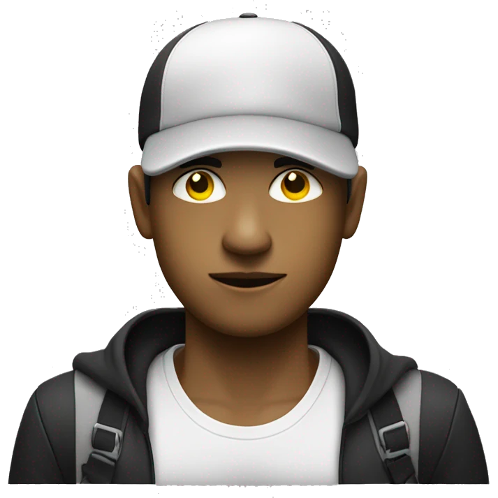 Robber hanging a bag with his left hand and wearing black and white cap and shirt and his body colour is yellow and his eyes are black emoji