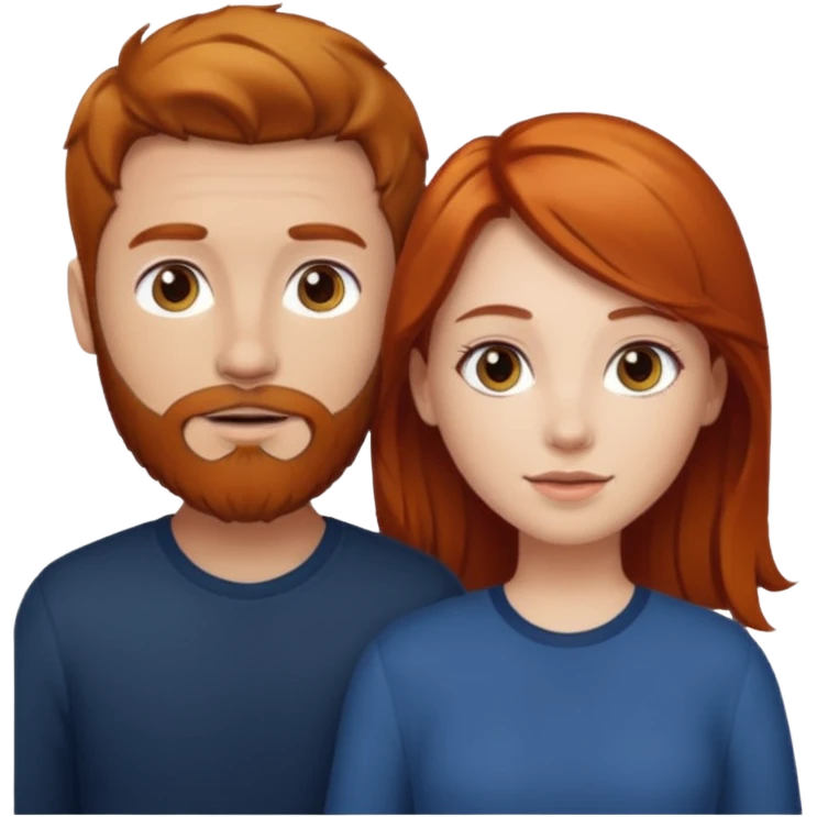 👩🏼‍❤️‍👨🏽 Something like this, but make the guy more lighter and give the girl a bit more red hair like ginger style make the guy have dark brown hair, same with the beard and add her in the middle top emoji
