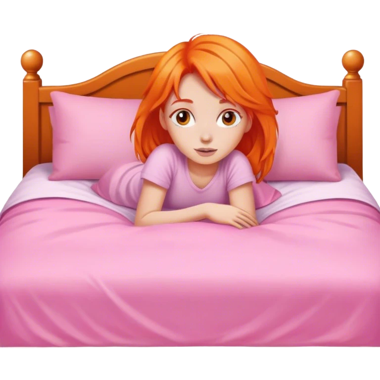 girl with orange hair in pink bed emoji