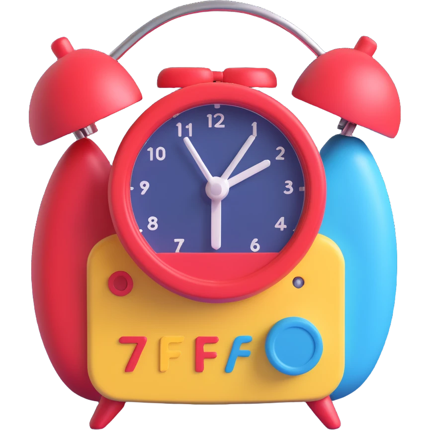 alarm principal color: #7f0fdb and #fe6601 emoji