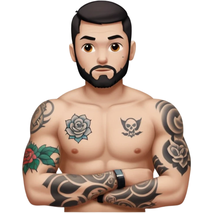 tattoo man, white skintone,tattoos on face, more visible, bulky man with tattos on his chest. emoji