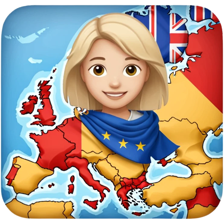 Europe styled student. Europe map with flags inside of the map is on the background  emoji