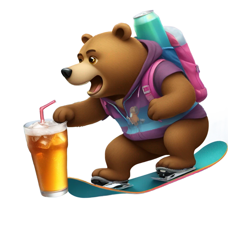 Bear riding a snowboard drinking a soda  emoji