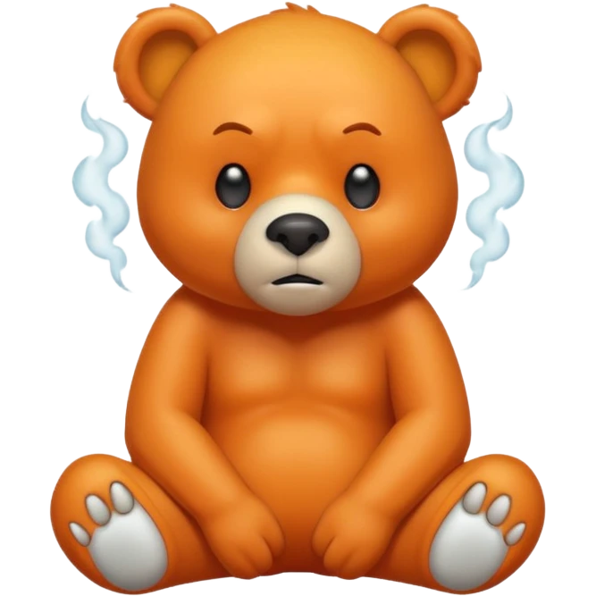 Create a orange friendly bear, make him look like from a kid cartoon. Show his whole body. Make him look shy and cross his leg while he is standing. make him look mad and steam coming out of his ears emoji