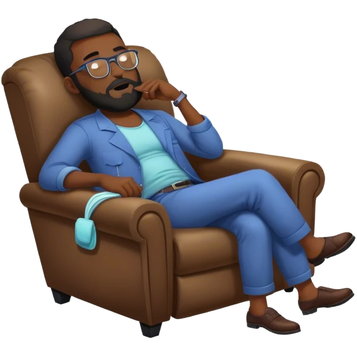 Black hair Guy with glasses and beard sleeping on recliner and drooling  emoji