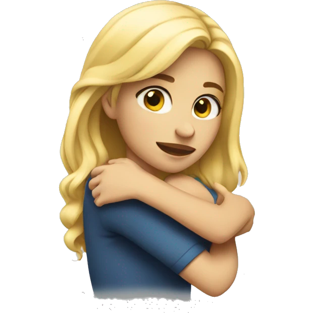 blonde girl hugging herself emoji