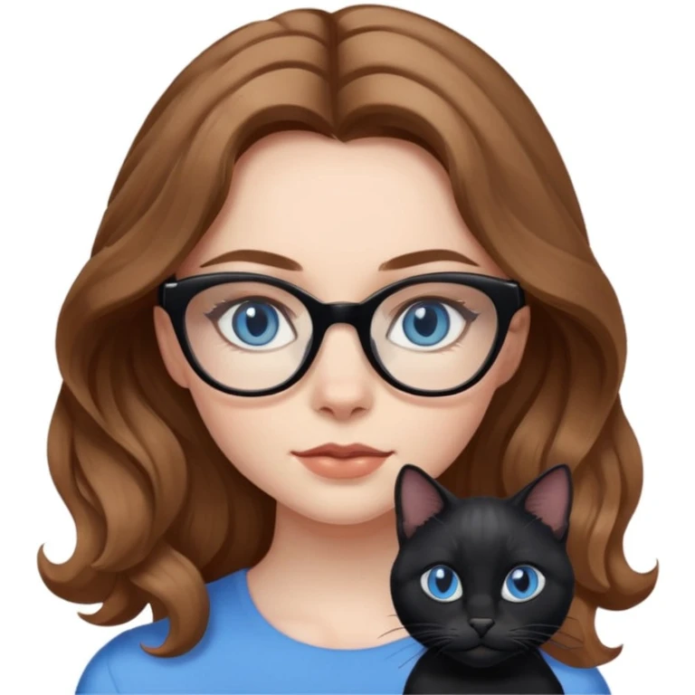 Girl with light brown wavy hair, pale skin, blue eyes, and black cat eye glasses  emoji