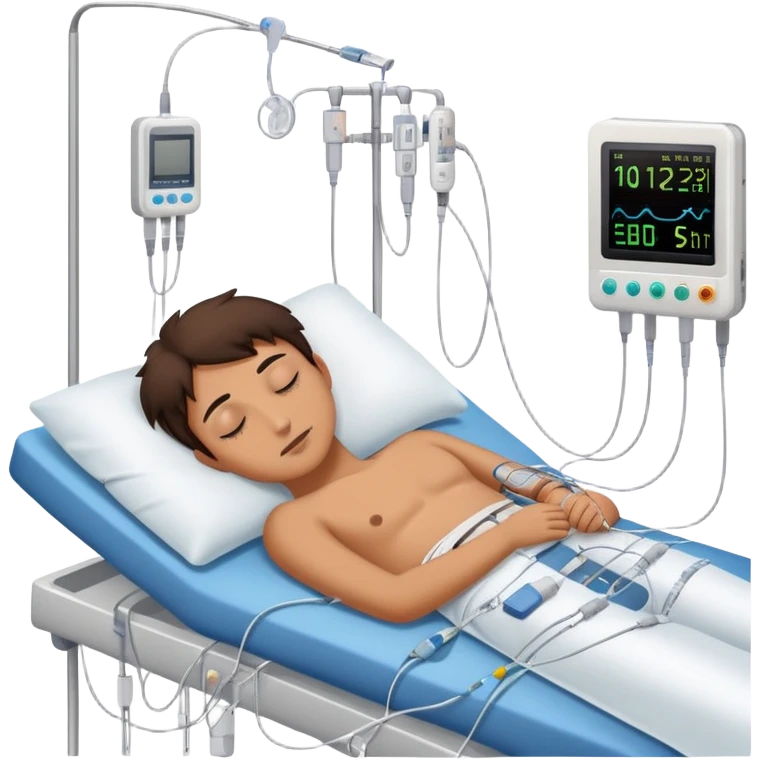 person sleeping with electrodes and monitoring equipment attached for a polysomnography sleep test emoji