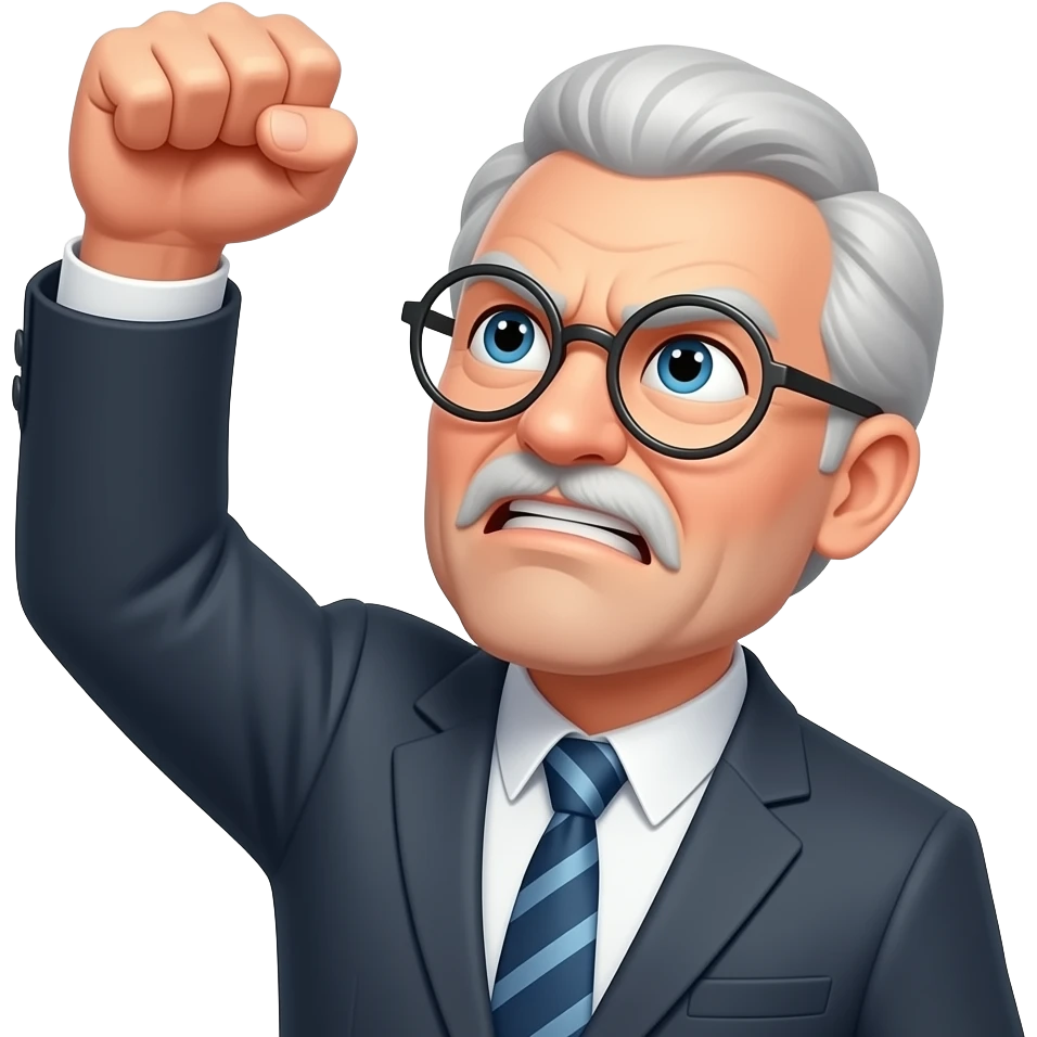 Angry old man with round glasses shaking his fist at the sky emoji