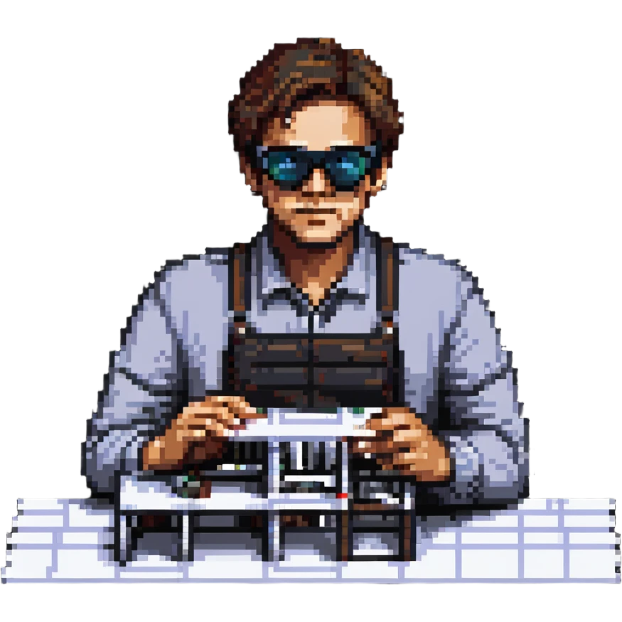 architect man making a model of a building wearing protective glasses emoji