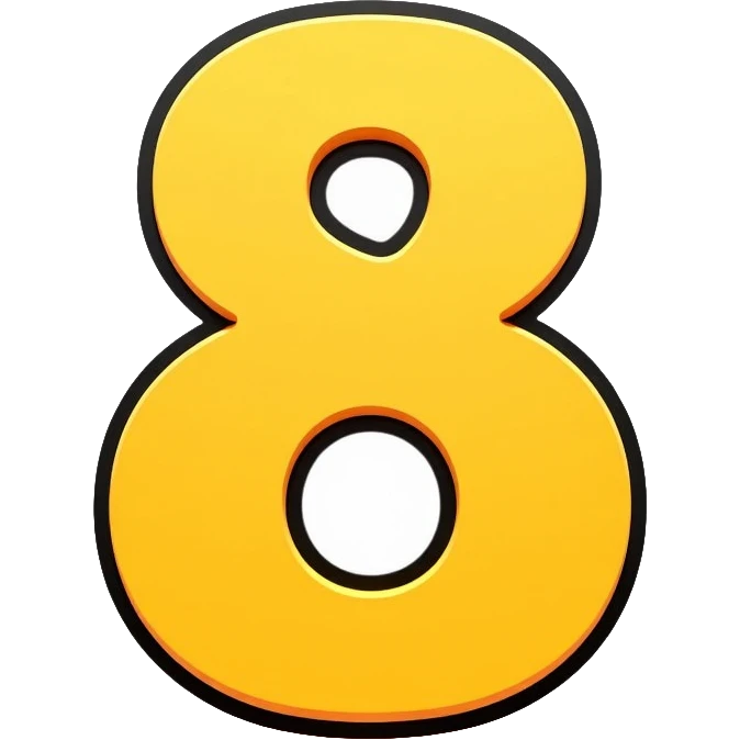 Number 8 on a yellow volumetric background emoji