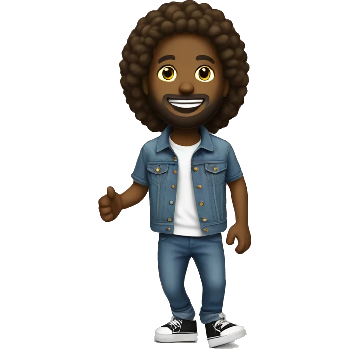 Black Jesus Ollie skateboarding with happy face T-shirt and a denim jacket  emoji