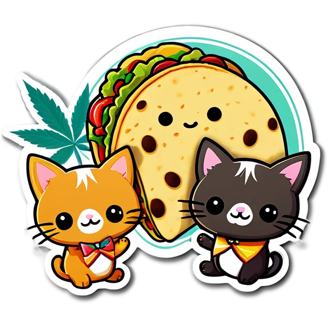 Kawaii Marijuana leaf and kittens eating tacos kawaii style  emoji