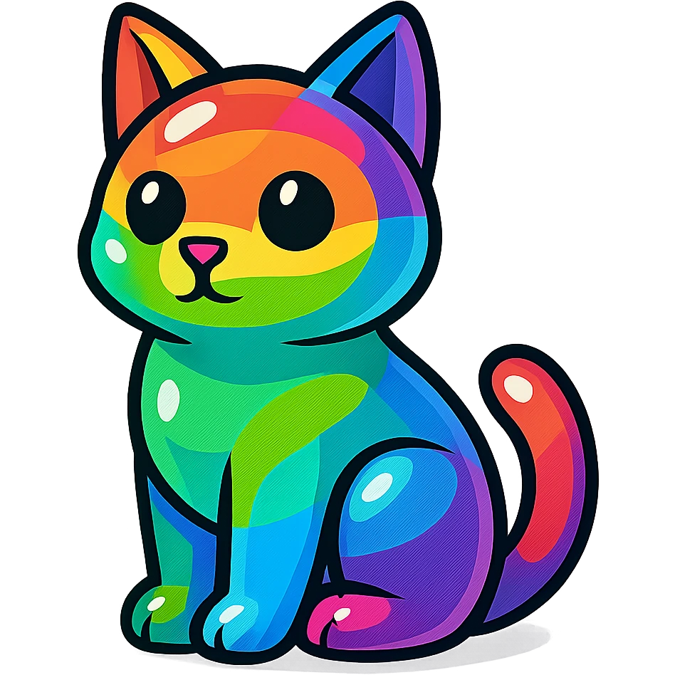 3D glass cat with rainbow colors emoji