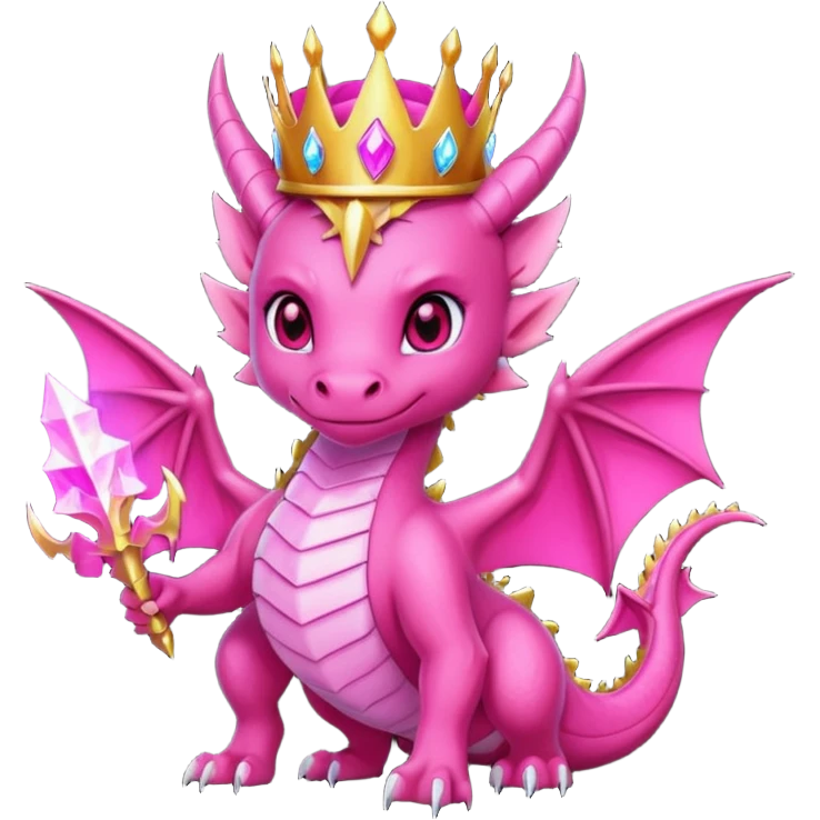 cute pink dragon queen, dark fantasy style, glowing red and pink eyes, magic lightning aura, royal crown, epic powerful pose, bold outline, transparent background, twitch badge emoji