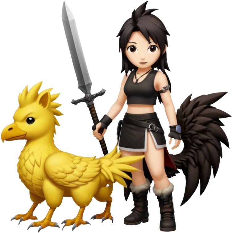 Cloud & Tifa FF7 character emoji - with fenrir blade & black chocobo  emoji