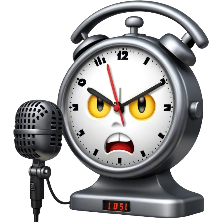Angry clock talking into microphone  emoji