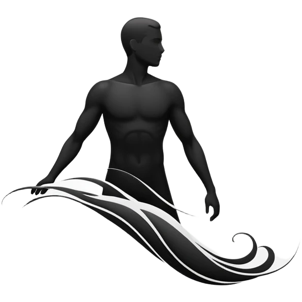 Simple male silhouette formed by subtle flowing energy, minimalist monochrome abstract waves, no facial features emoji