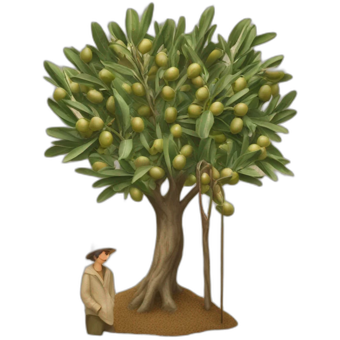 olive tree and people on vintage sweatwear with a stick emoji