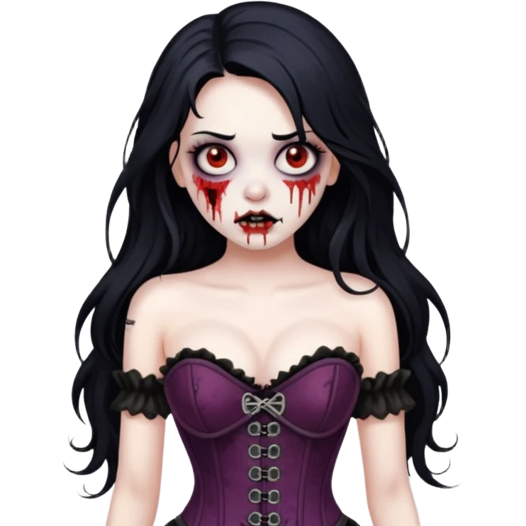 zombie girl, long black hair and corset emoji