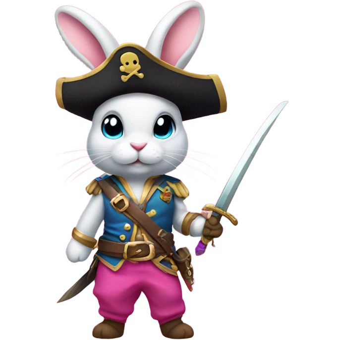 Rainbow fishtail bunny wearing pink pirate clothes and sword emoji