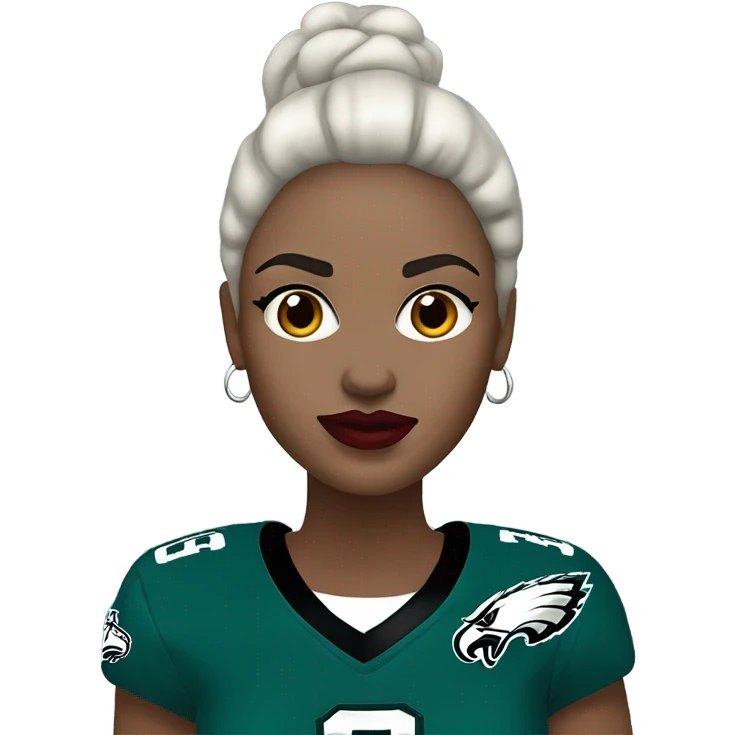  White skin female dark hair red lips wearing Philadelphia Eagles jersey emoji