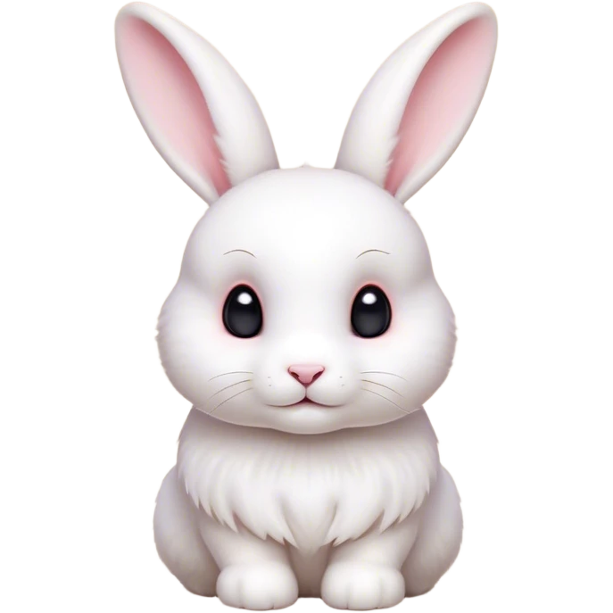 Cinematic Cute White Rabbit Portrait Emoji, Head tilted playfully and inquisitively, featuring a luxurious, silky white fur with soft, twitching ears, round, sparkling dark eyes filled with curiosity, Simplified yet irresistibly adorable features, highly detailed, glowing with a warm, friendly glow, high shine, affectionate and lively, stylized with a touch of whimsy, bright and endearing, soft glowing outline, capturing the essence of a mischievous yet loving bunny, so playful it feels like it could hop out of the screen and into your arms! emoji