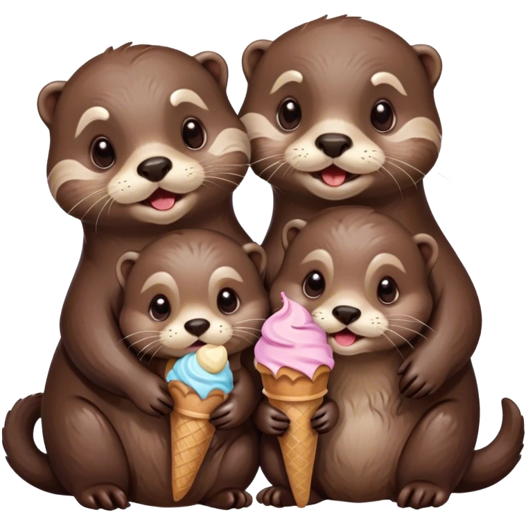 mom and dad otter with baby otter and all eating ice cream and with a bow emoji