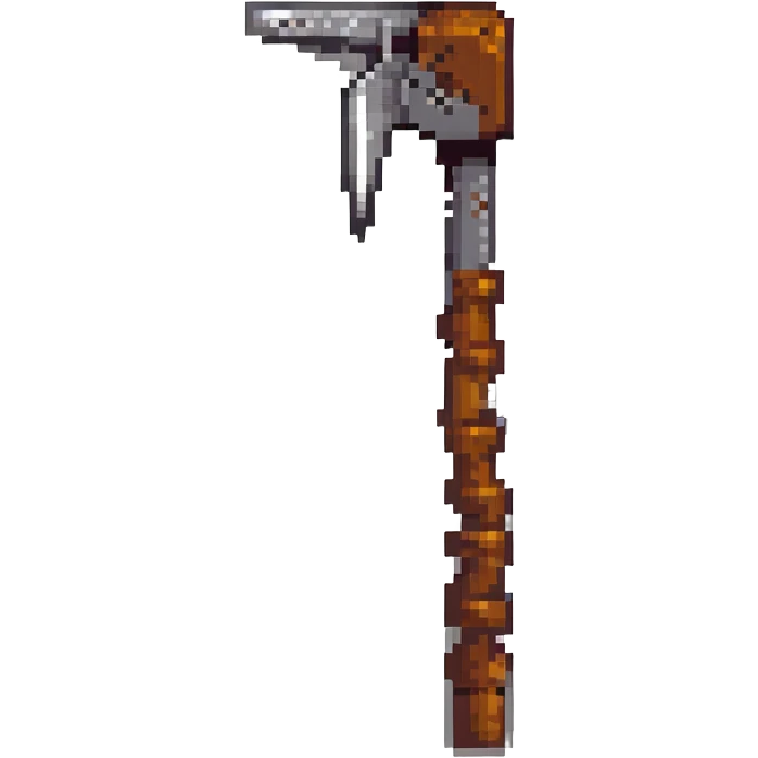 pixel art style Minecraft pickaxe, classic brown and gray emoji