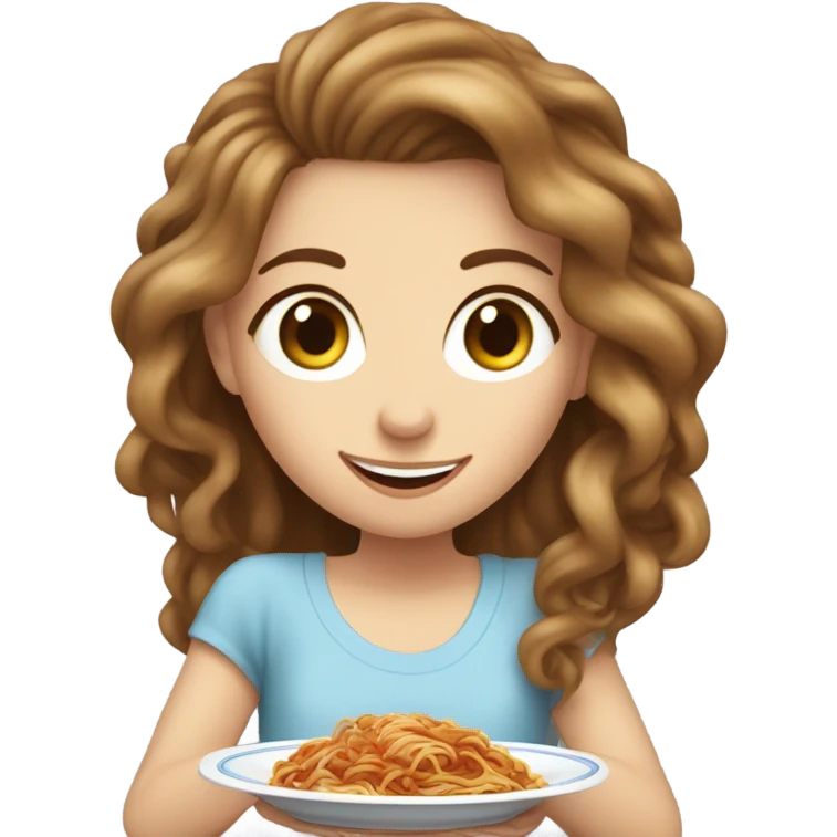 White girl blue eyes brown hair eating spaghetti  emoji
