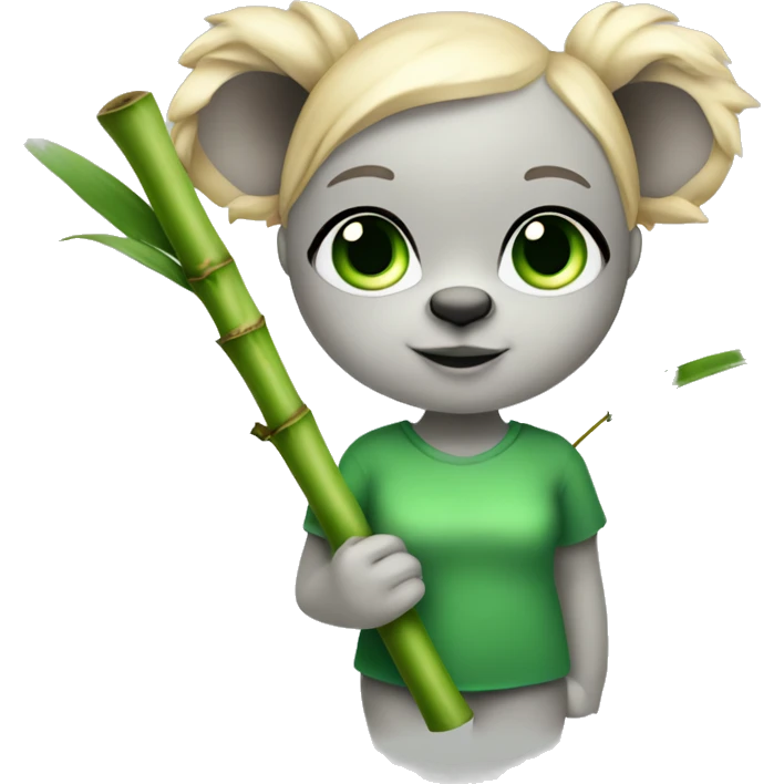 White Girl with blonde hair and green eyes and koala ears holding bamboo stick  emoji