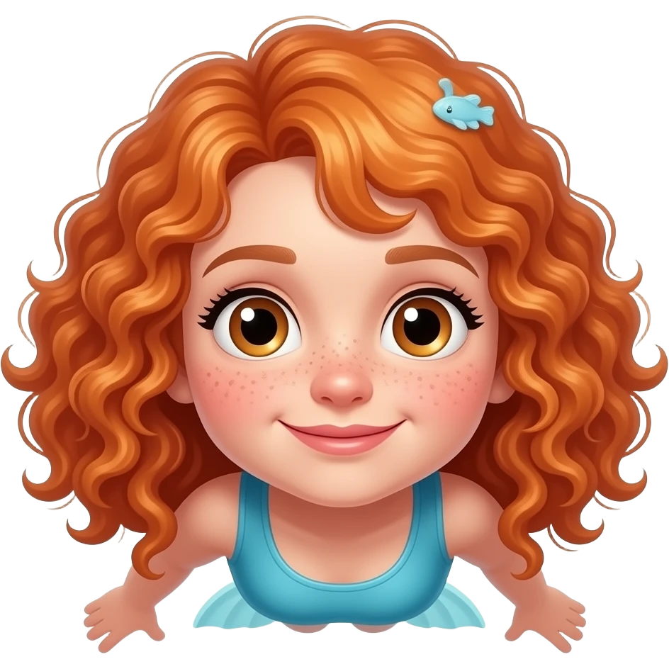 Fille rousse bouclés tâches de rousseur plongée emoji